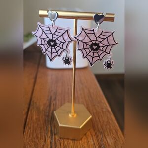 Pearly Pink Acrylic Spiderweb Earrings